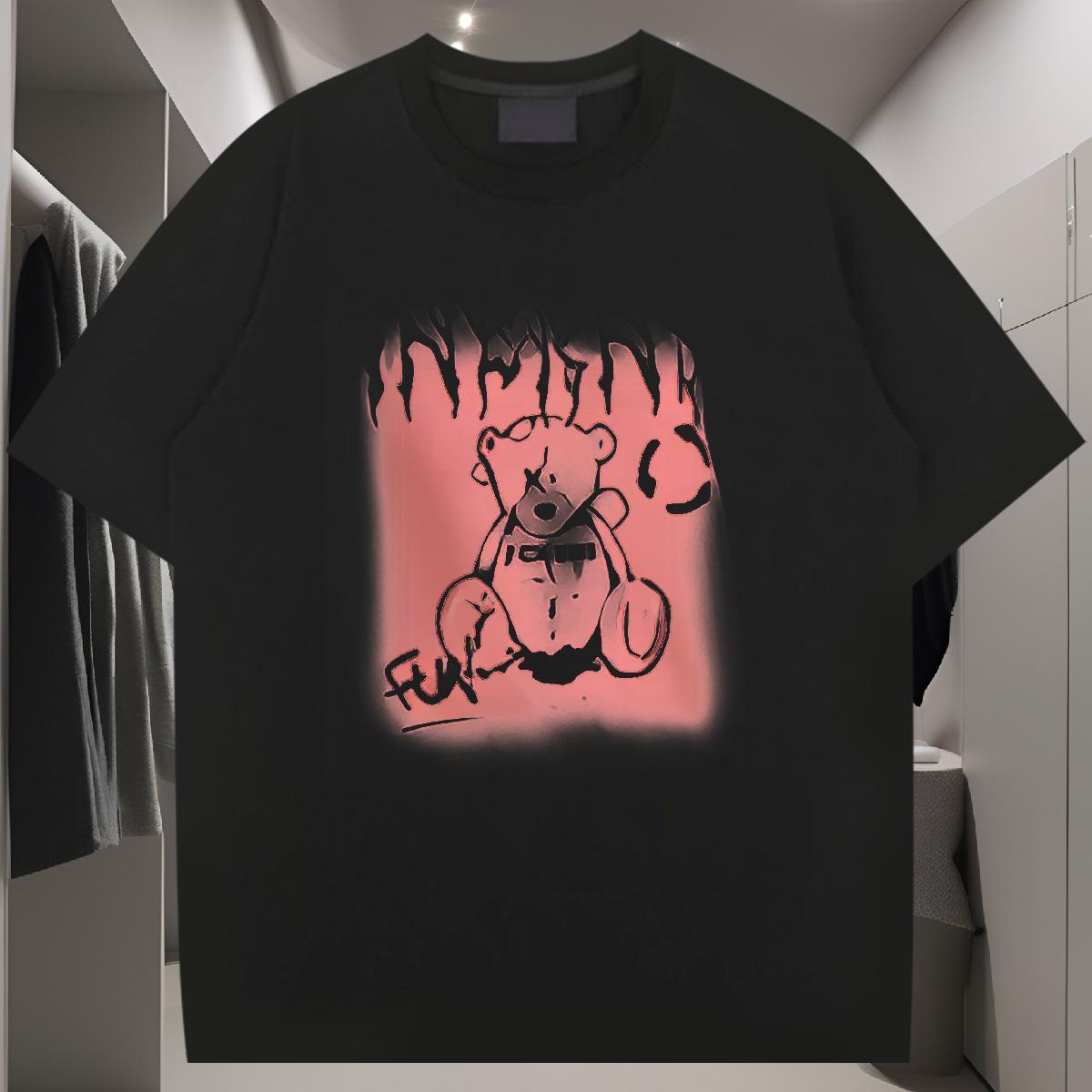 T shirt 100% Cotton 230g bear Casual Beach Breathable Short Sleeve Cartoon Printing L-4XL Men Tops Tees Factory Direct Loose Fit Tees Shirts