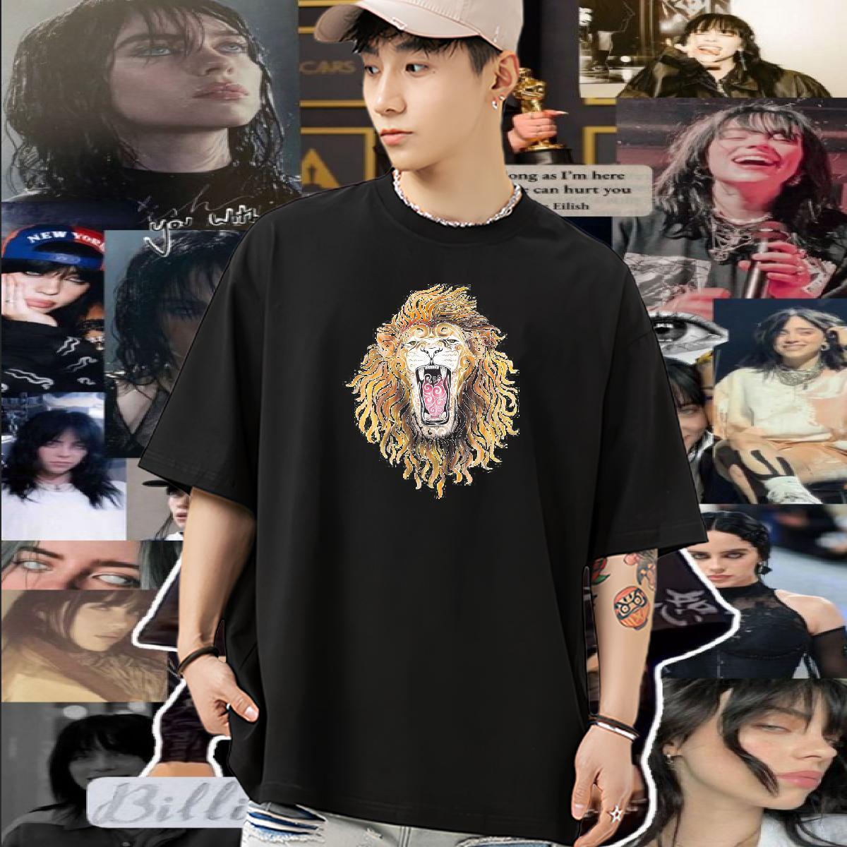 2024 Mens T Shirts 100% Cotton 230g lion Street Wear Clothings Breathable Crew Neck Cool Tshirts DIY Logo Oversized
