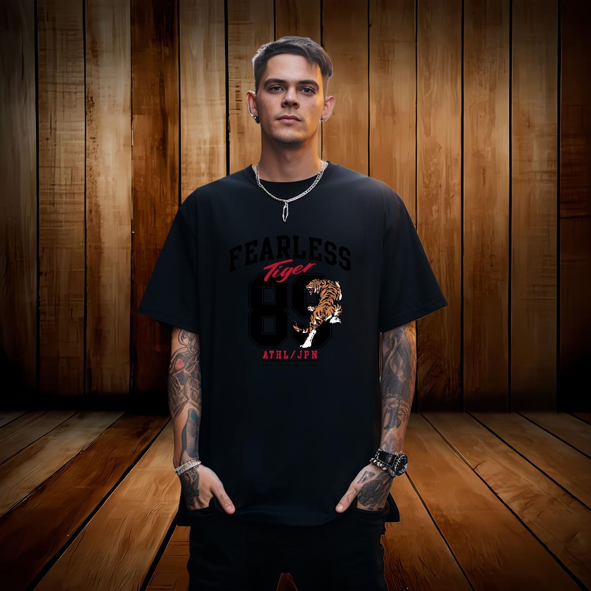 T-Shirts for Men 100% Cotton 230g tiger Hip Hop Crew Neck Black White Men Tops Tees Wholesale High Quality Top Tees