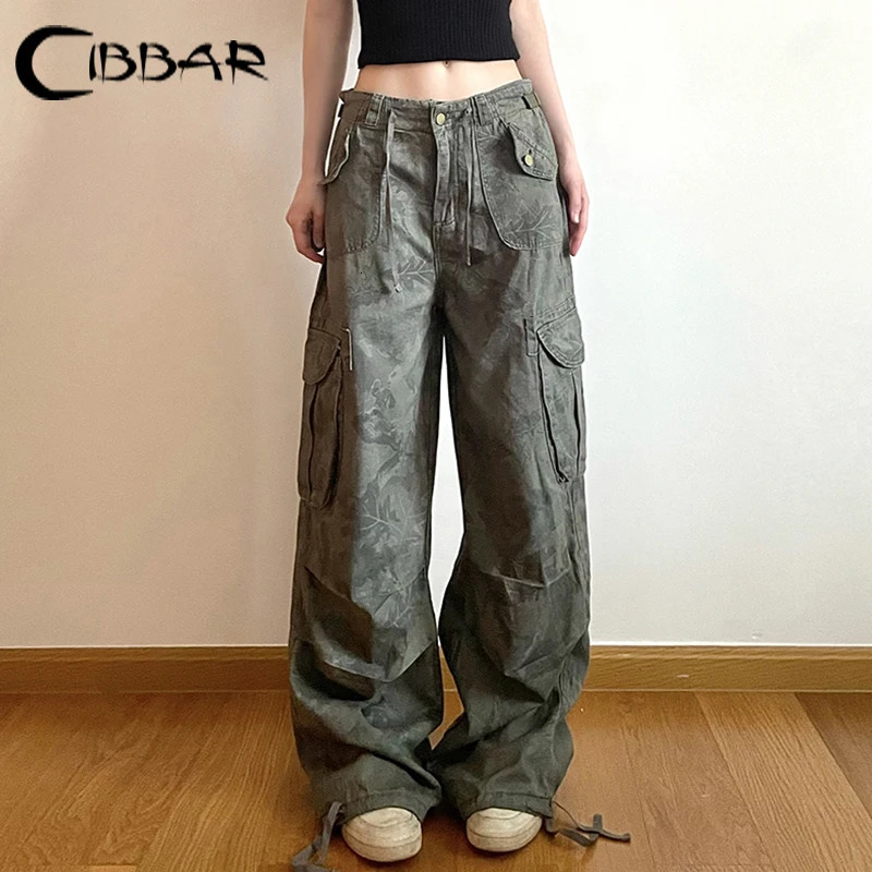 CIBBAR High Street Loose Jeans y2k Streetwear Low Rise Cargo Pants Harajuku Baggy Denim Pants Korean Fashion Women 90s Trousers 240806