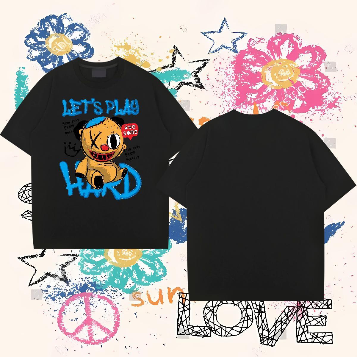 2024 Designer T-Shirts for Men 100% Cotton 230g bear Hip Hop Tops Crew Neck Loose Tshirts Oversized 4XL