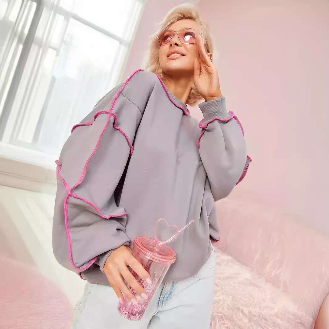 Wind women's clothing 2024 autumn new item reverse stitching contrasting color hoodie for women in Russia