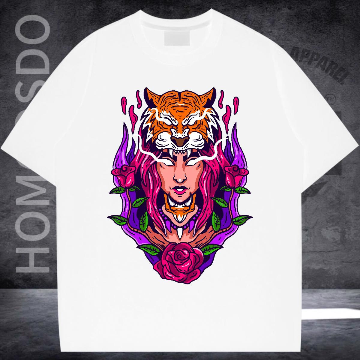 DIY Man T Shirts 230g Cotton tiger Casual Daily Wear Tshirts Round Neck Short Sleeve Cool Design Men Clothes T-Shirt Oversized 4XL