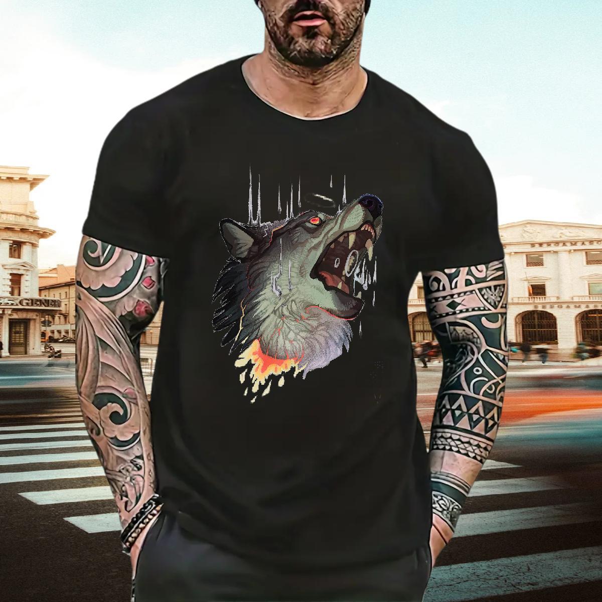2024 Summer T shirt 230g Cotton wolf Home Outdoor Clothes O Neck Short Sleeves Classic Men Tops Tees Oversized 3XL 4XL