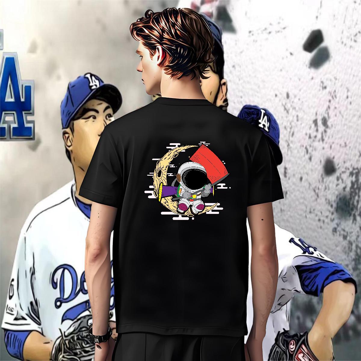 T Shirts Men 230g Cotton planet Casual Beach Crew Neck Plus Size Cartoon Men Clothes T-Shirt 2024 Designer Loose Fit Tees Shirts