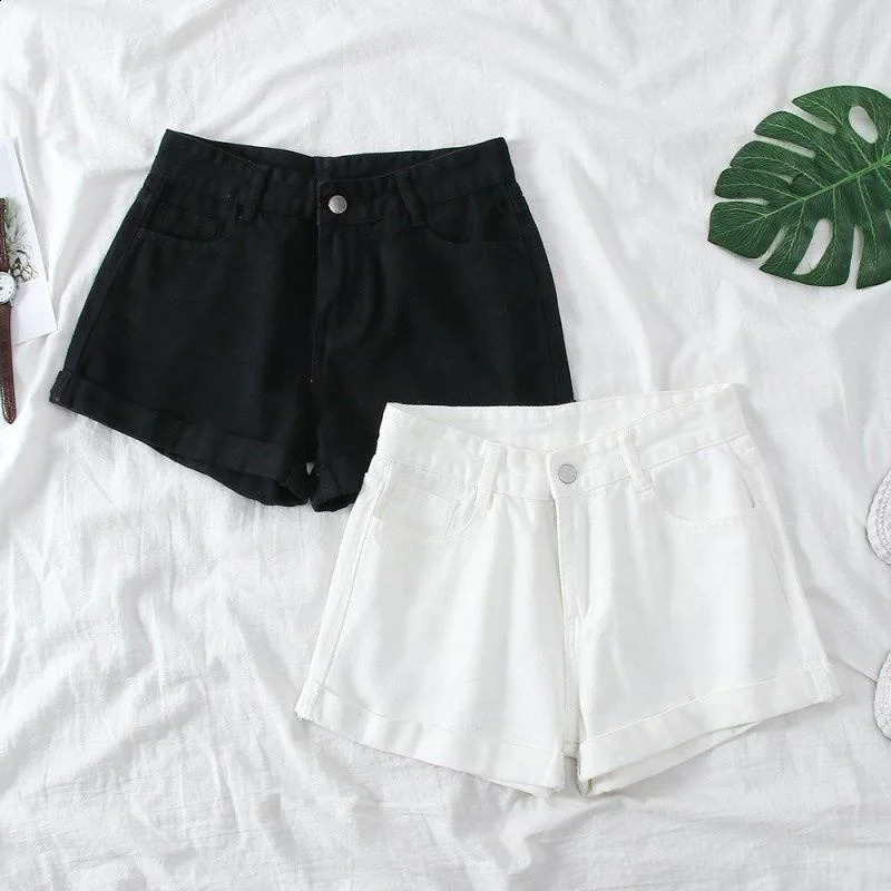 Womens wide leg denim shorts loose summer slim fit high waist casual jeans 240805