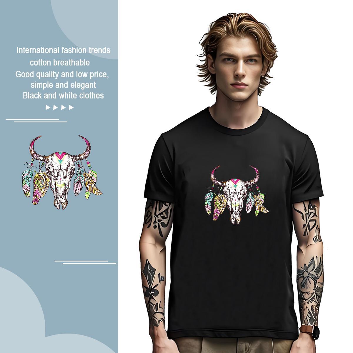 Cool Men Tops Tees 230g Pure Cotton Deer T Shirt For Man Daily Outfit O-Neck Short Sleeve Customized Print Fashion New Clothings