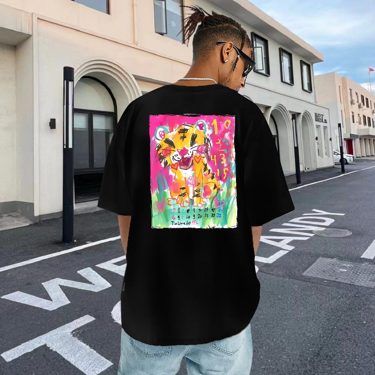Brand T-Shirts for Men 230g Pure Cotton tiger Sports Casual Tops Shirt Round Neck Short Sleeve Loose Fit Mens Tshirts Skull