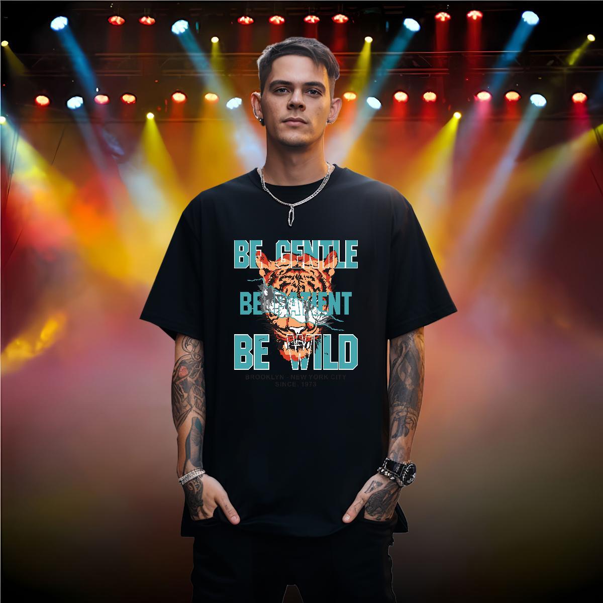 Mens T Shirts 100% Cotton 230g tiger Hip Hop O Neck Short Sleeves Black White Mens Tshirts Custom Brand Top Tees