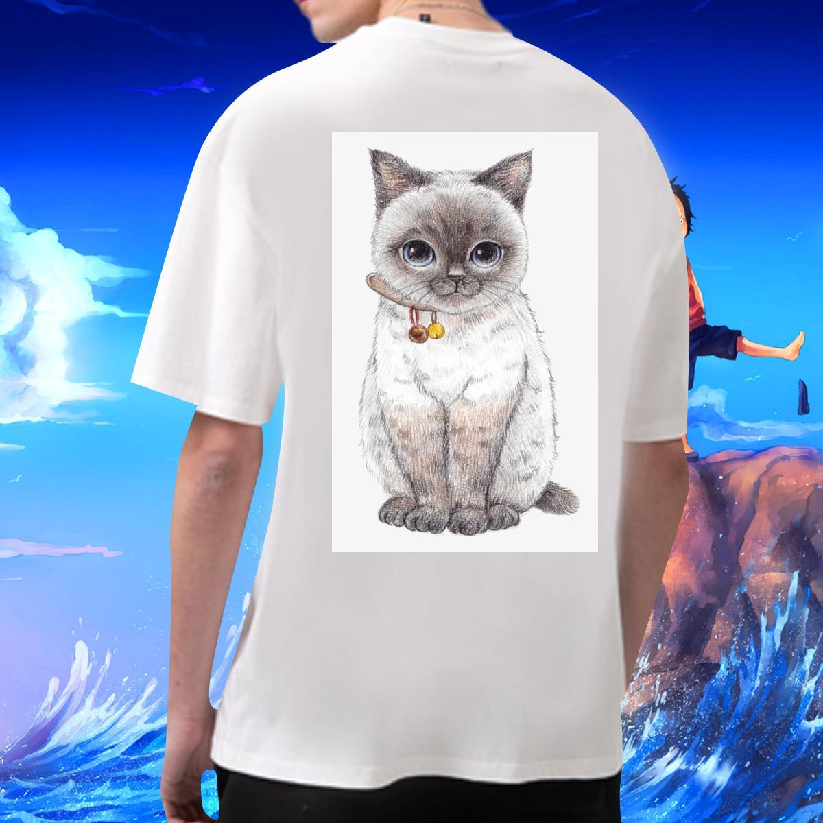 DIY Customized T Shirt For Man 230g 100% Cotton cat Casual Polos Crew Neck Wholesale Men Tees Cartoon Print