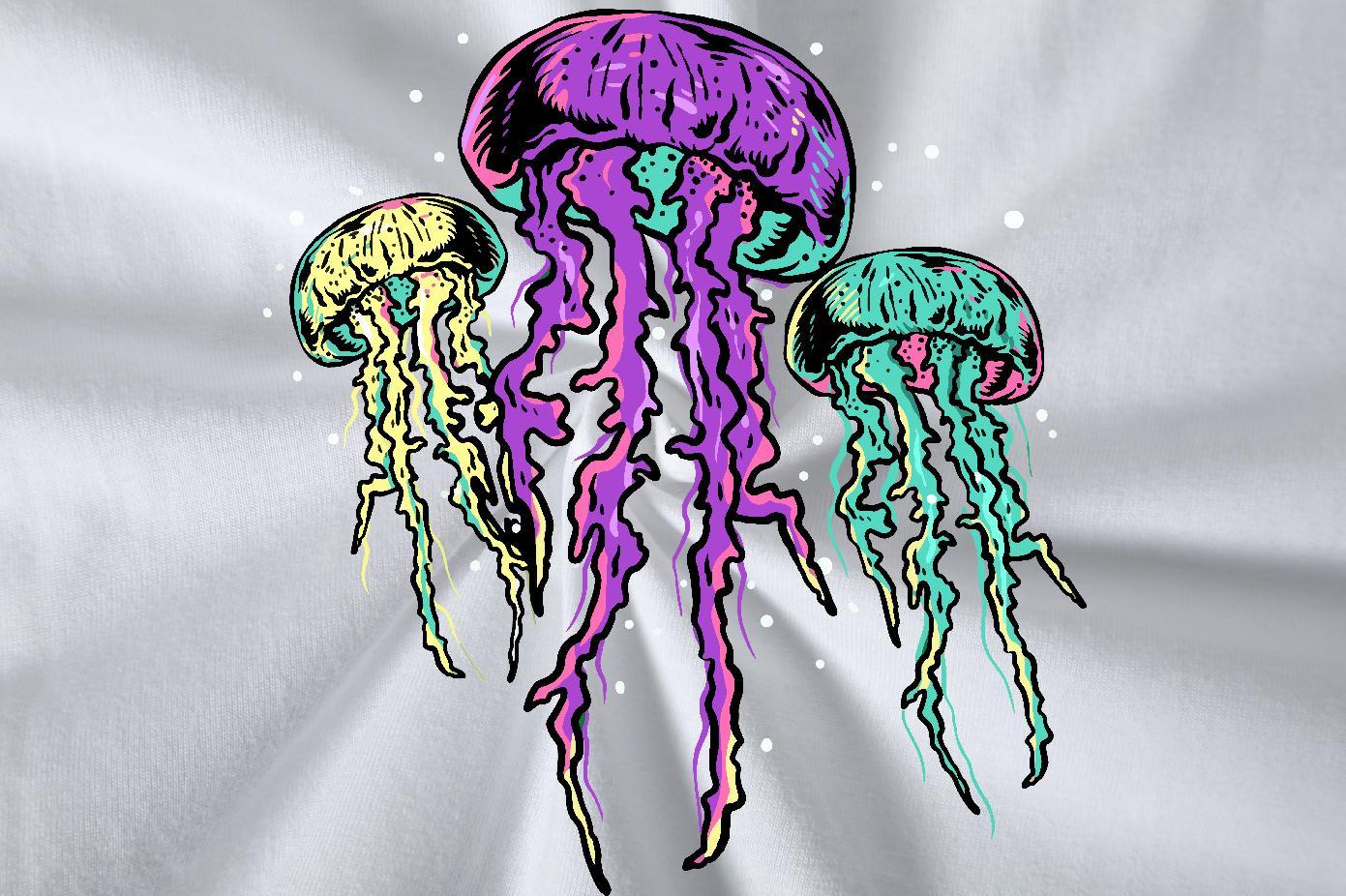 Customized T shirt 230g Cotton jellyfish Casual Beach Tees Shirts Crew Neck Breathable Wholesale Men Tshirts DIY Logo Oversized