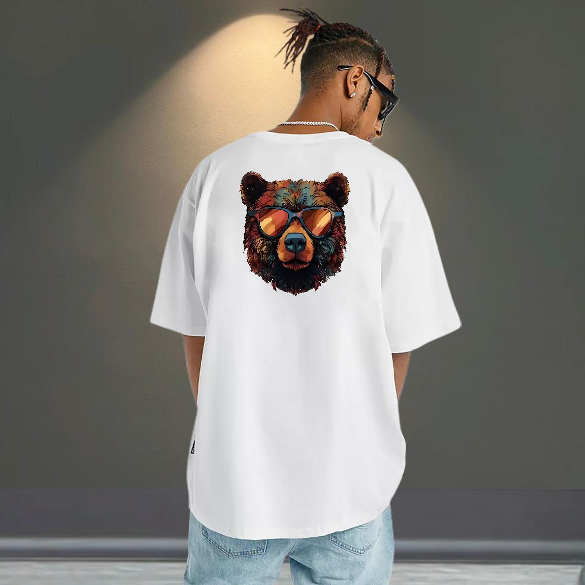 Fashion Casual T-Shirts 230g 100% Cotton bear Home Outdoor Polos Breathable Crew Neck Loose Tshirts Custom Big Size