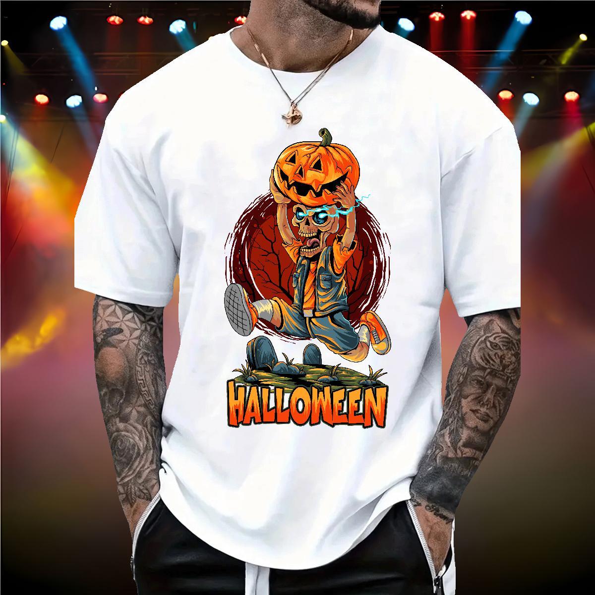 2024 T Shirts Men 100% Cotton 230g Halloween Anime Printing Street Wear Breathable Soft Cool Design Men Tshirts White Plus Size