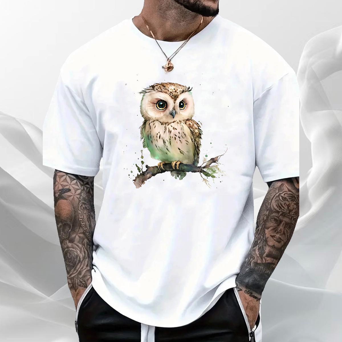 Comfortable Tshirts 100% Cotton 230g Hip Hop Owl Skull O Neck Short Sleeves Classic Mens T Shirts Clothings