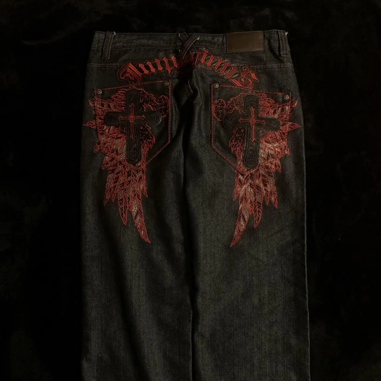 American Hip Hop Gothic Letter Embroidered Jeans Female Y2K Street Straight Wide-leg Pants Couple Casual Baggy Jeans Women 240806