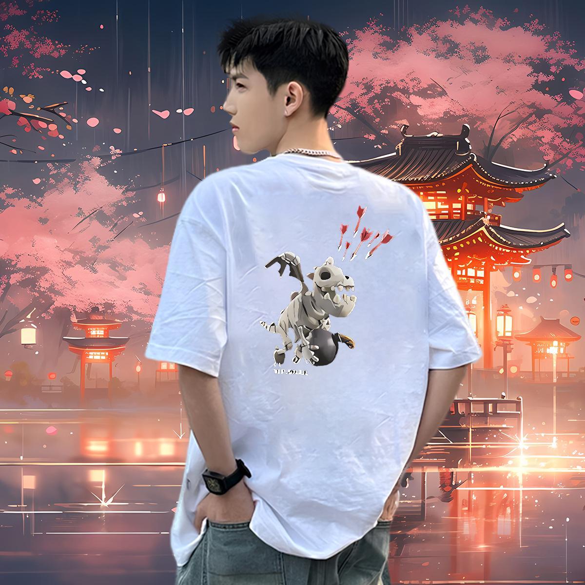 DIY T-Shirts 230g Pure Cotton dinosaur High Street Hip Hop Tees Shirts Short Sleeve O-Neck Brand Men Tees DIY Logo Oversized