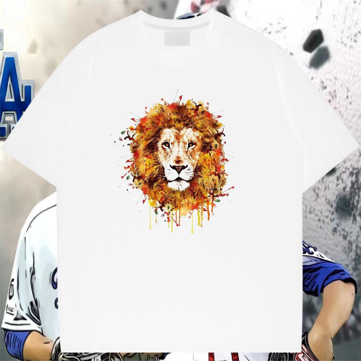 Factory Direct T-Shirts 230g 100% Cotton lion Casual Wear Short Sleeve O-Neck Wholesale Tshirts Custom Print Oversized