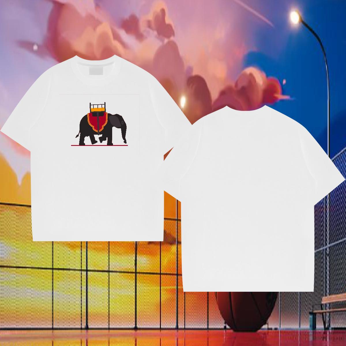 2024 T-Shirts for Men 230g 100% Cotton Elephant Beach Top Tees Breathable Short Sleeve Brand Couples T Shirts Oversized 3XL 4XL