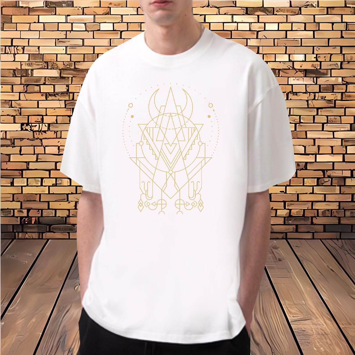 T-Shirts for Men 230g Cotton Geometric line Sports Casual Breathable Short Sleeve Floral Print Couples T Shirts Fashion Loose Tee Shirt