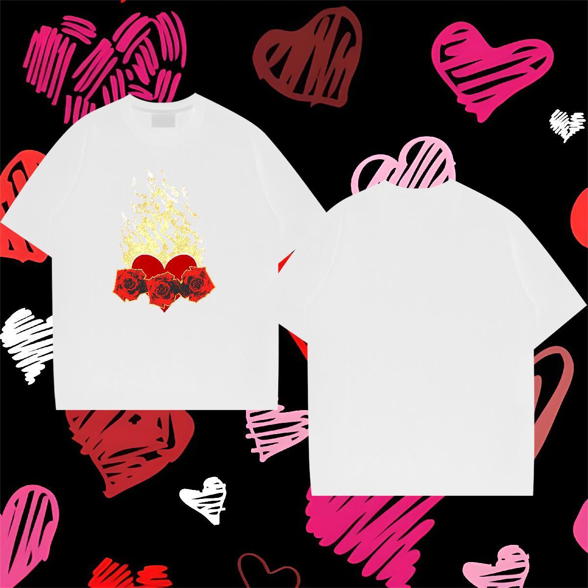 Classic T-Shirts 230g Cotton flower Casual Daily Wear Clothings Breathable Crew Neck Loose Fit Couples T Shirts Floral Print