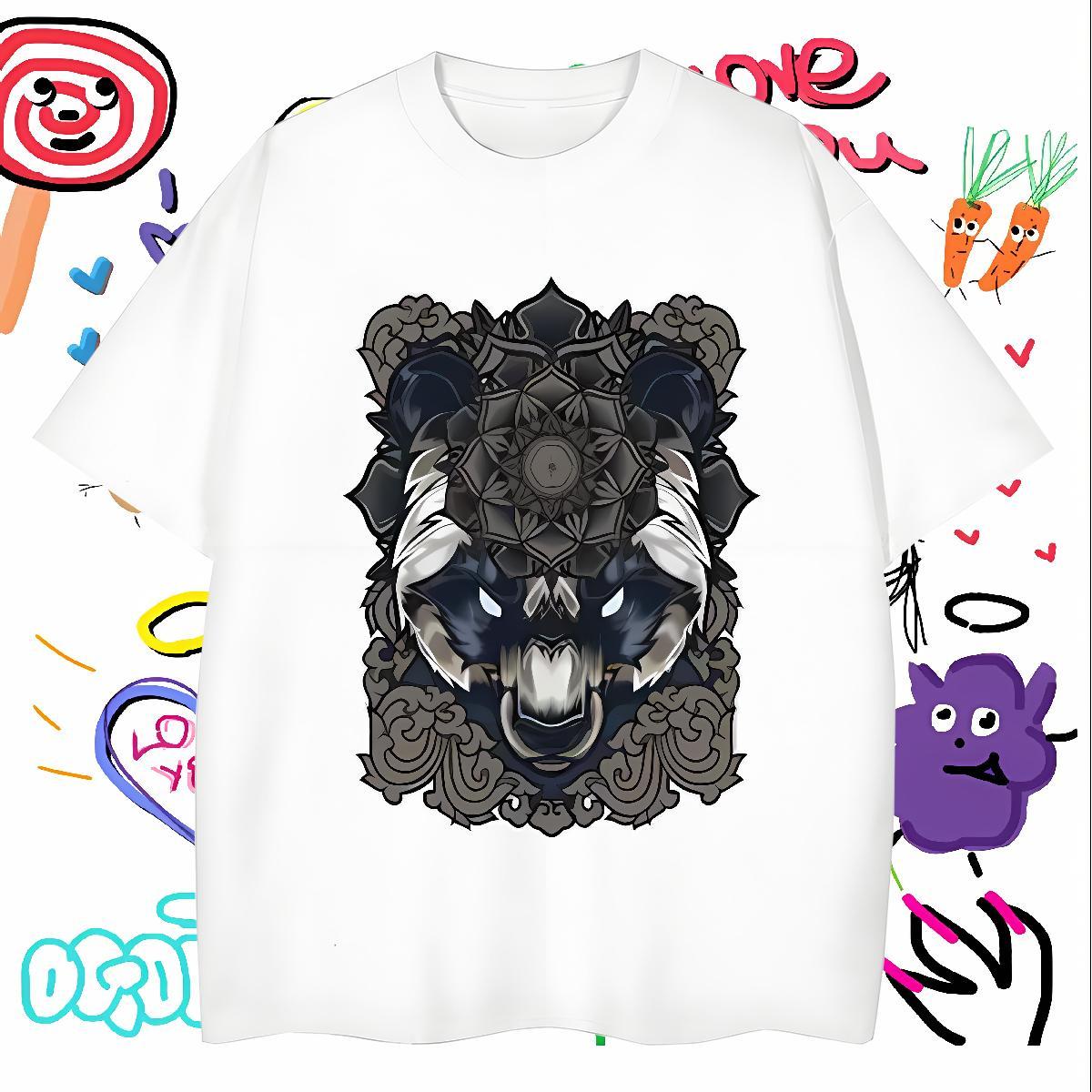 T Shirts Men 230g Cotton wolf Daily Outfit Short Sleeve O-Neck Customized Print Mens Tshirts Fashion Unisex Tops Shirt