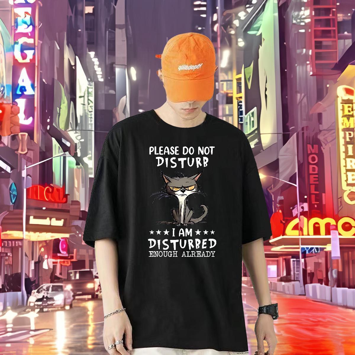 Classic Casual Man T Shirts 230g 100% Cotton cat High Street Hip Hop Tops O Neck Short Sleeves Brand Tshirts Custom Print Oversized