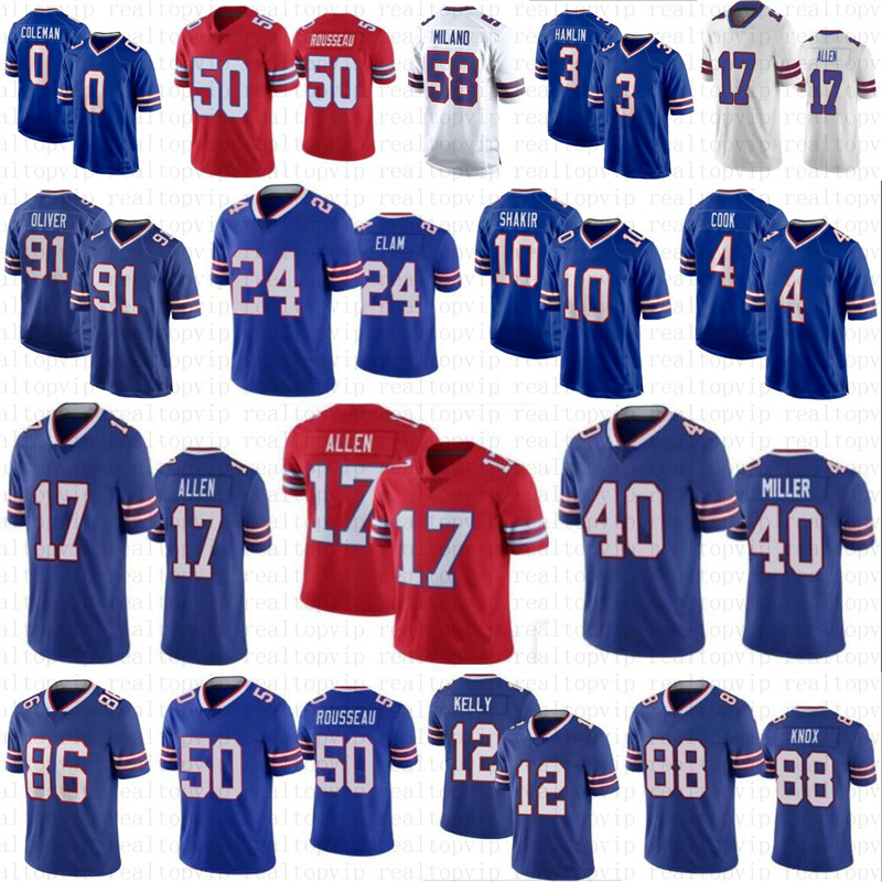 DJ Moore Josh Allen Matt Milano Football Jersey Von Miller Cook Dalton Kincaid Kelly Dawson Knox Hamlin Keon Coleman Curtis Samuel Shakir Bruce Smith Johnson Thurman