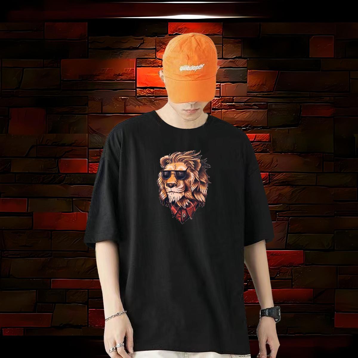 Classic T shirt 230g 100% Cotton lion Street Tees O-Neck Short Sleeve High Quality Men Clothes T-Shirt DIY Printed