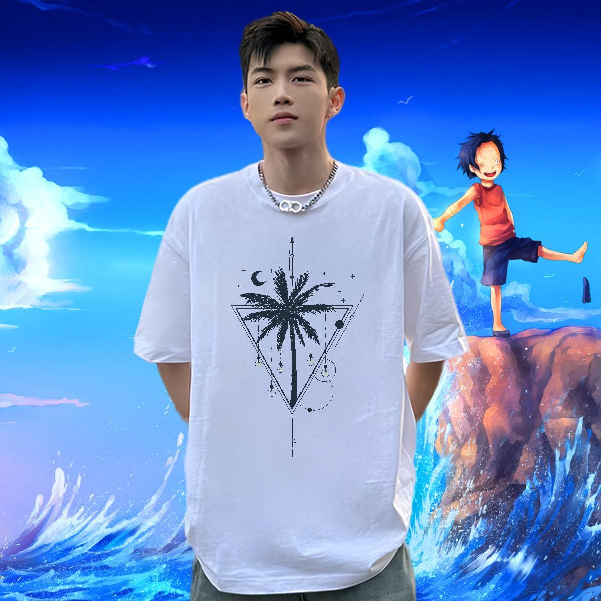 2024 DIY T-Shirts 100% Cotton 230g tree Sport Tees Round Neck Short Sleeve Loose Fit Couples T Shirts Anime