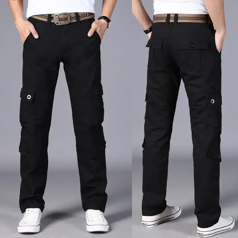 Mens Pure Cotton Cargo Pants Loose Straight Leg Multi-pocket Wear-resistant Wear Auto Repair Work Pants Forces Security Forces 240806