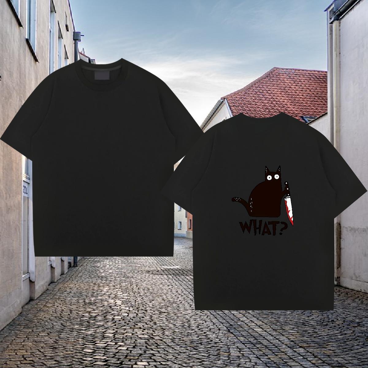 Designer Fashion T Shirts Men 230g Pure Cotton cat Street wear Hip Hop Polos O Neck Short Sleeves Brand Men Tshirts Black White