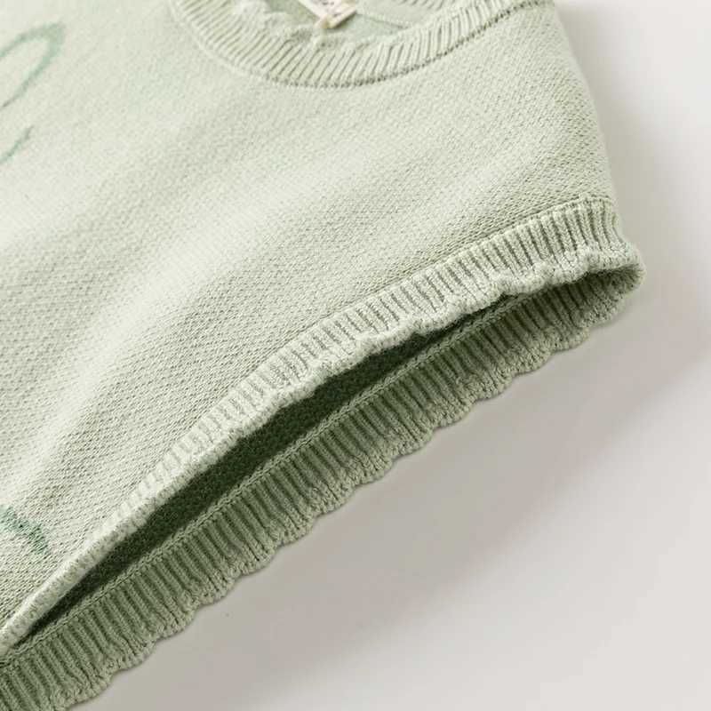 Dave Bella Childrens Tank Top New O-neck Sweater Underwear Green Sleeveless Loose Tank Top Preschool Girls Spring Dress DB1247793W240724