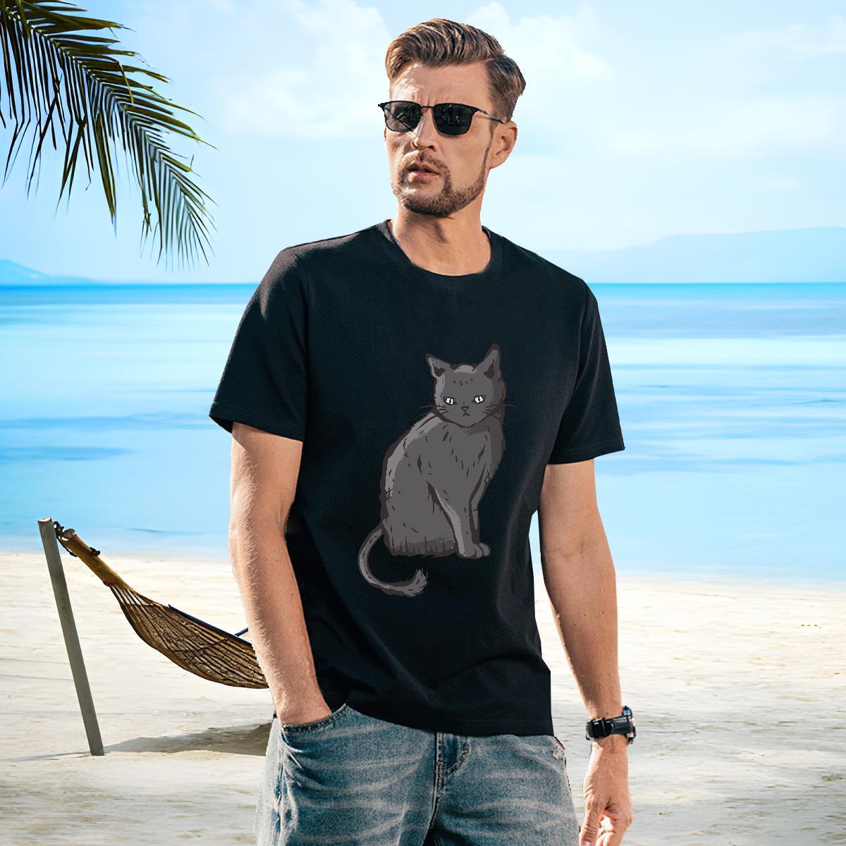 High Quality Couples T Shirts 100% Cotton 230g cat T-Shirts for Men Home Outdoor Breathable Crew Neck Cartoon Printing L-4XL New Polos