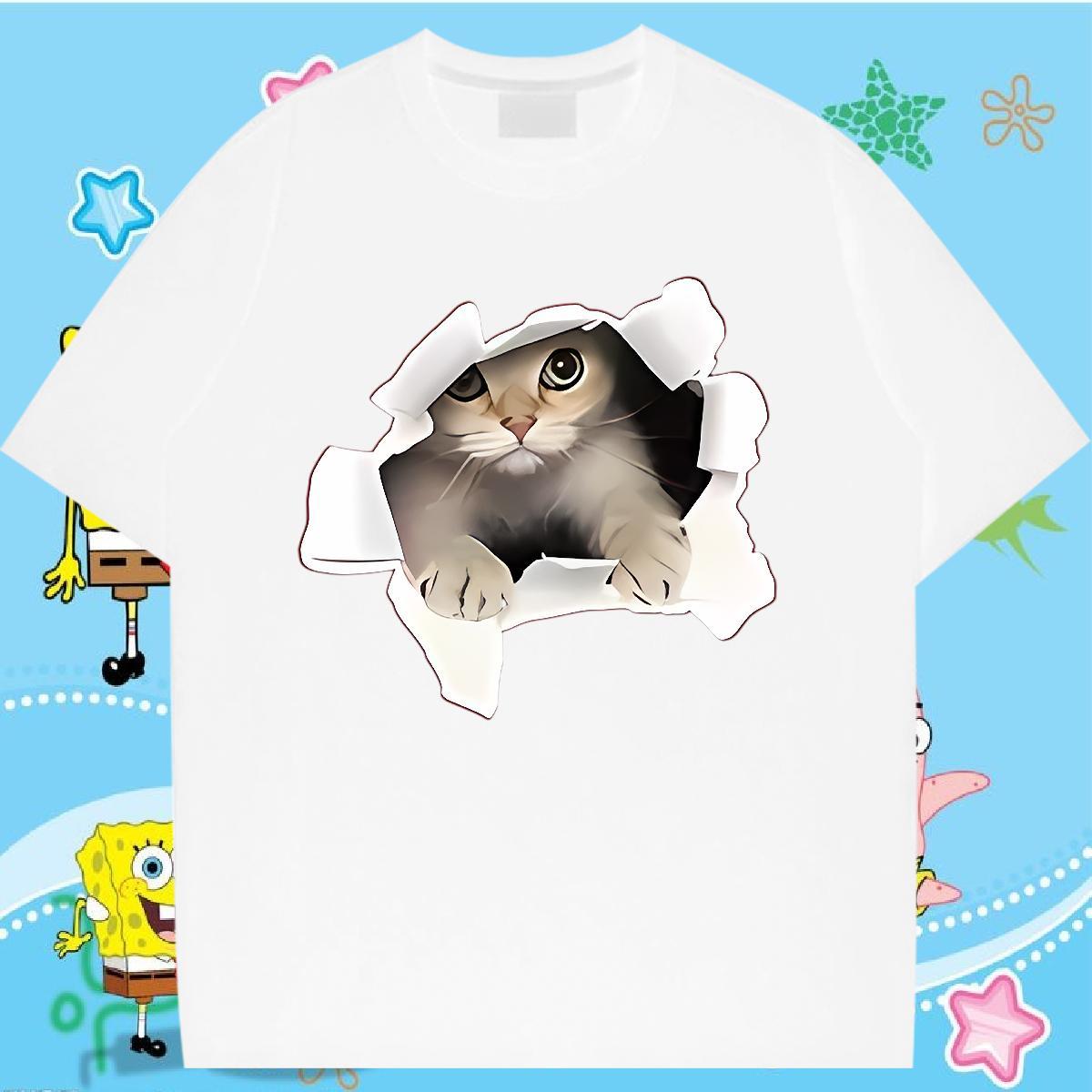 Lady Women T Shirts Crew Neck Breathable Unisex Tshirts Oversized cat Beach 230g Pure Cotton Designer Tees