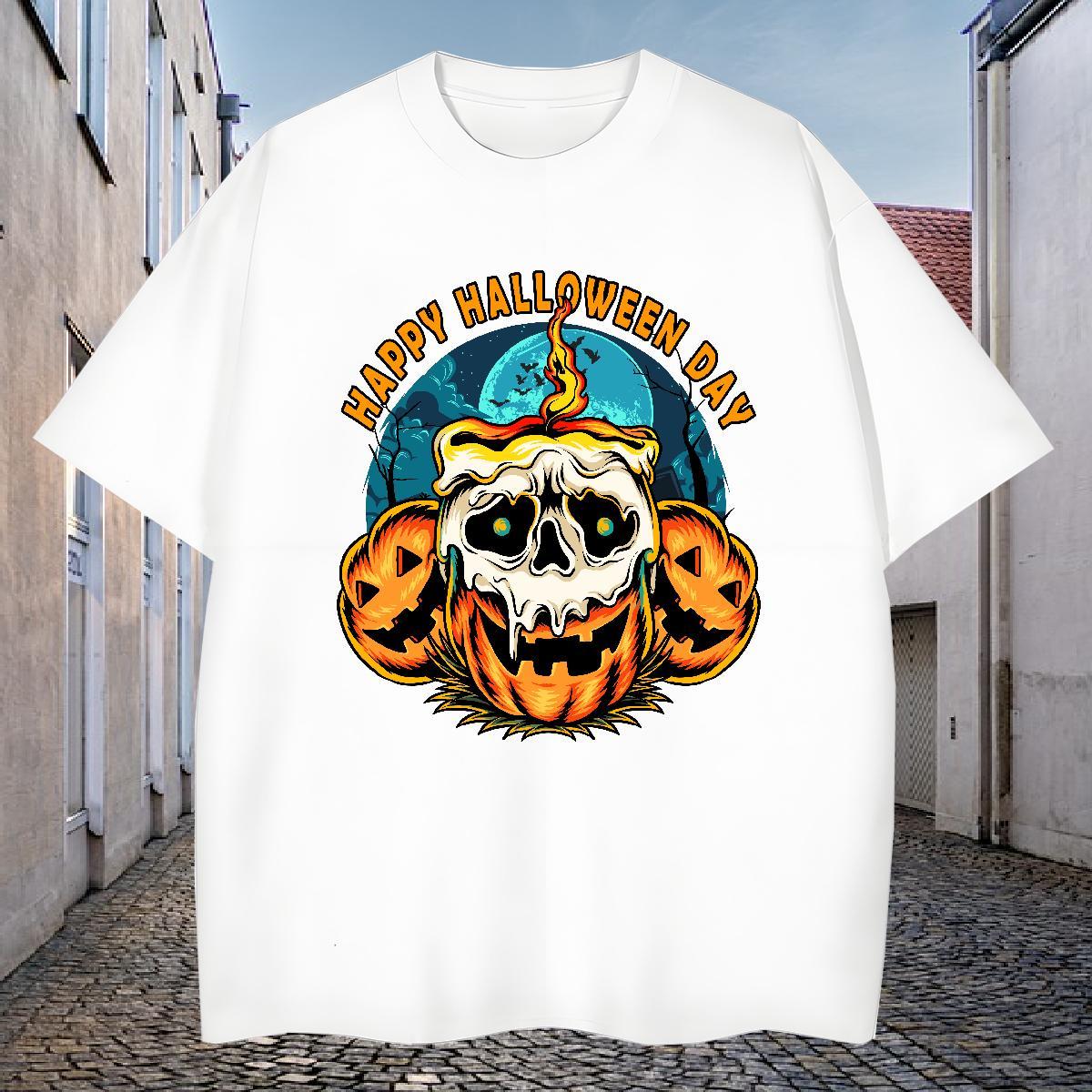 2024 DIY Man T Shirts 230g Pure Cotton pumpkin Home Outdoor Tshirts Short Sleeve O-Neck Cool Design Couples T Shirts Plus Size Cartoon