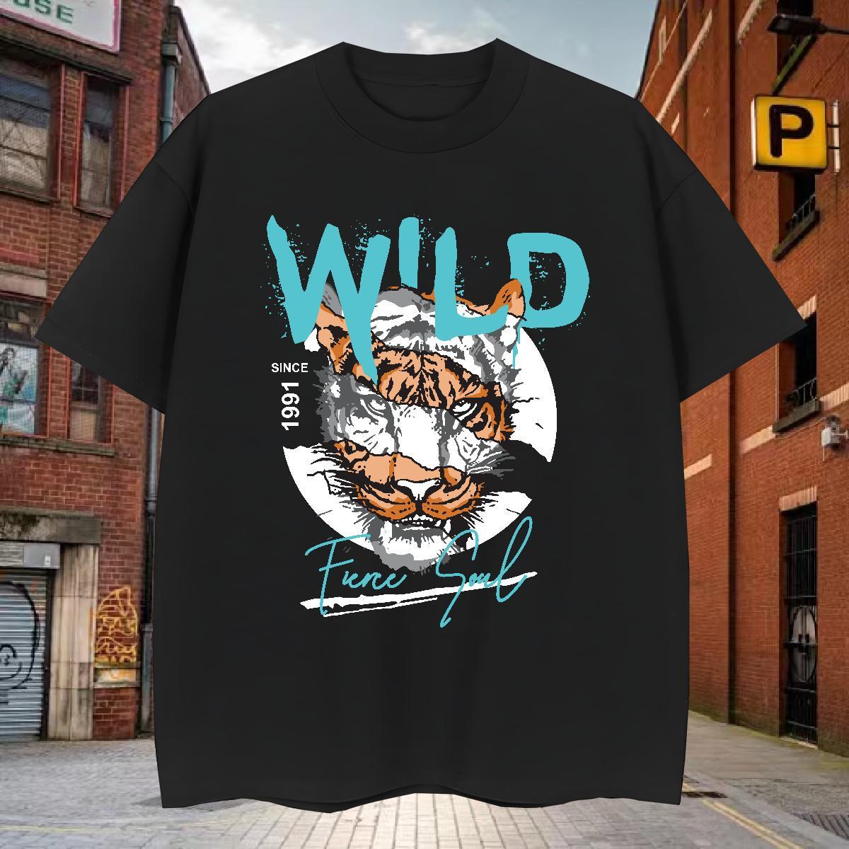 T shirt 230g Pure Cotton tiger Daily Wear Breathable Short Sleeve Anime Tshirt for Man Woman Classic Casual Wholesale Top Tees