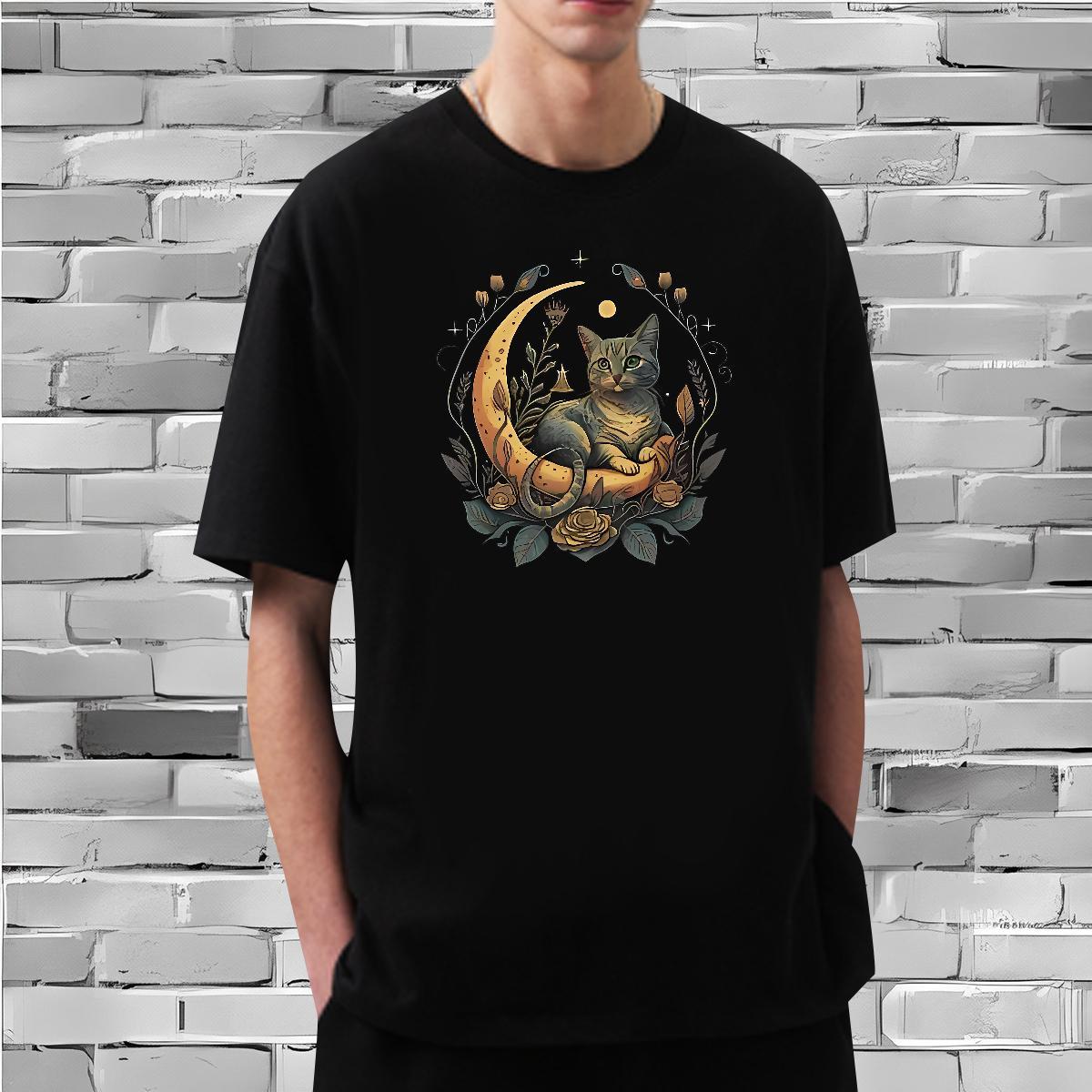 Mens T Shirts 230g Cotton cat Street Wear Crew Neck Custom Anime Men Tops Tees 2024 Designer High Quality Clothes