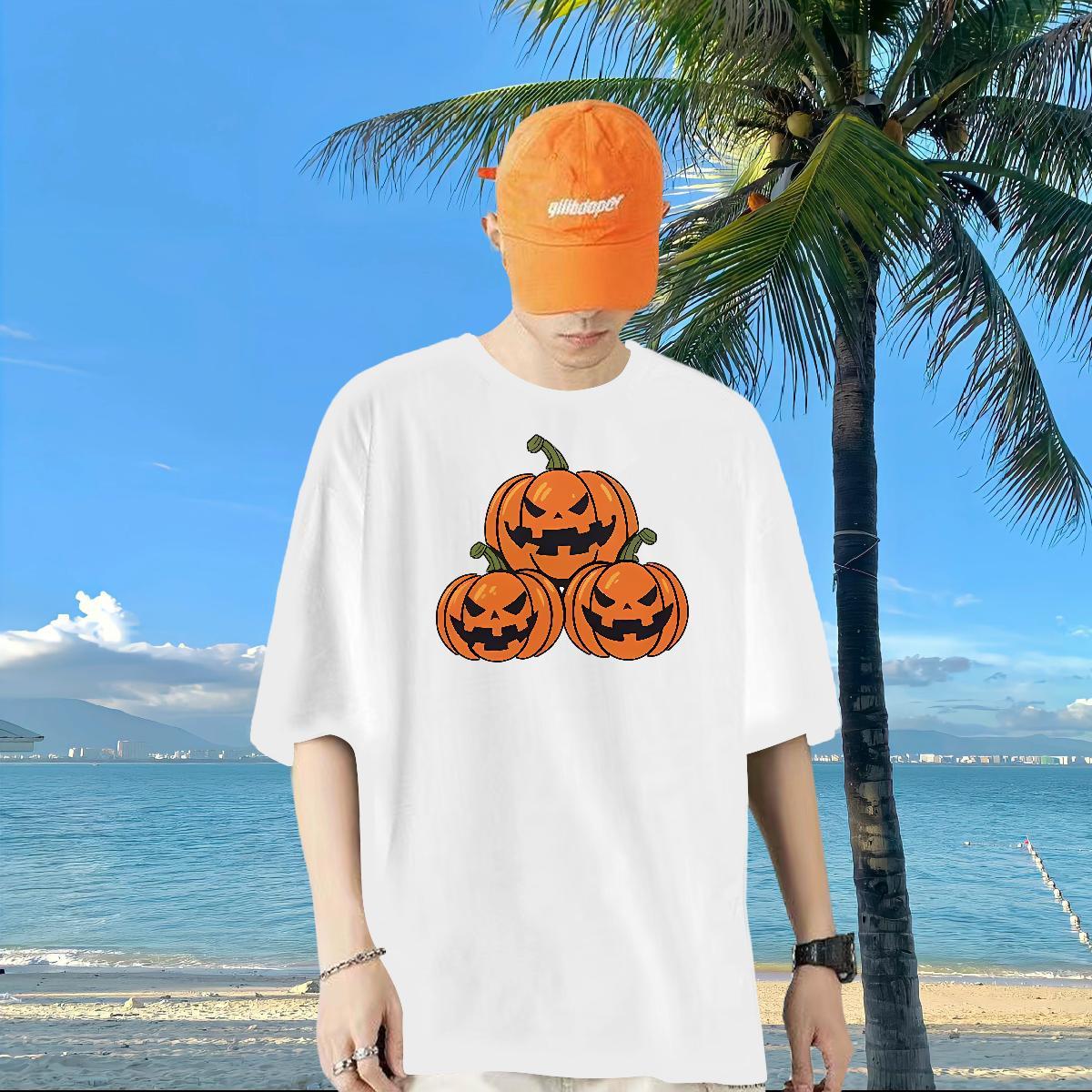 Fashion T-Shirts for Men 230g Cotton pumpkin Daily Wear Tee Shirt Breathable Crew Neck Free Shipping Men Tops Tees DIY Logo Oversized