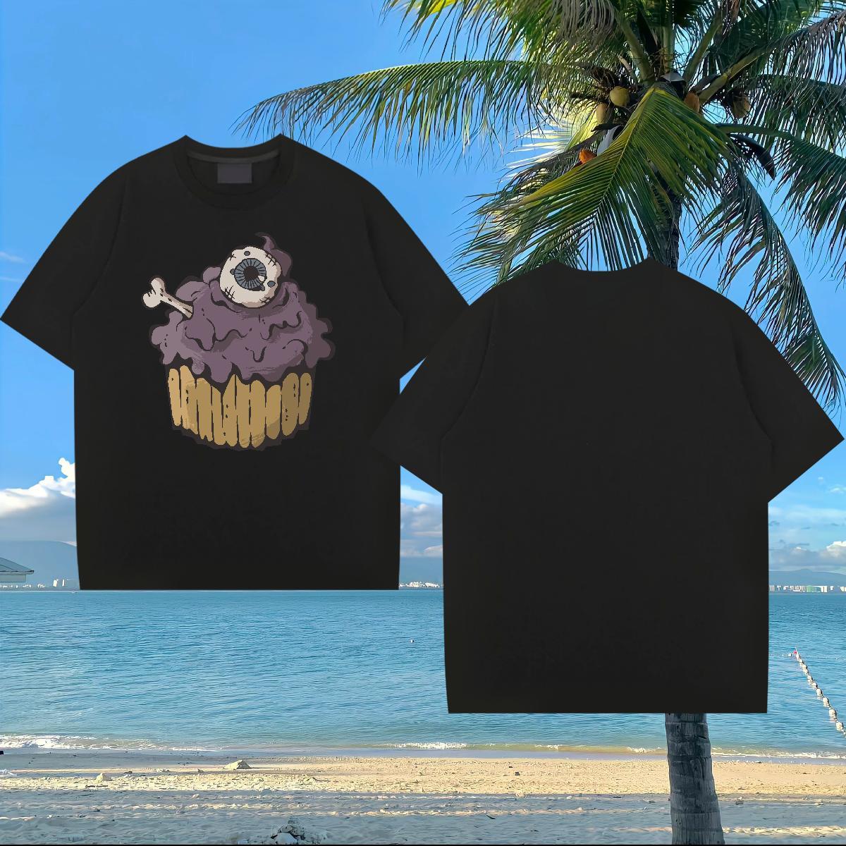 DIY Customized T-Shirts for Men 230g Cotton cake Sports Casual Tops Tees O Neck Short Sleeves Cool Men Tees Skull