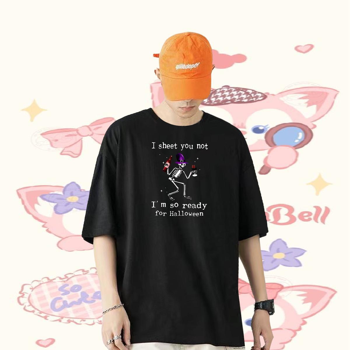 New T Shirts Men 230g Cotton halloween Home Outdoor Polos Breathable Soft Cool Tshirt for Man Woman Black White