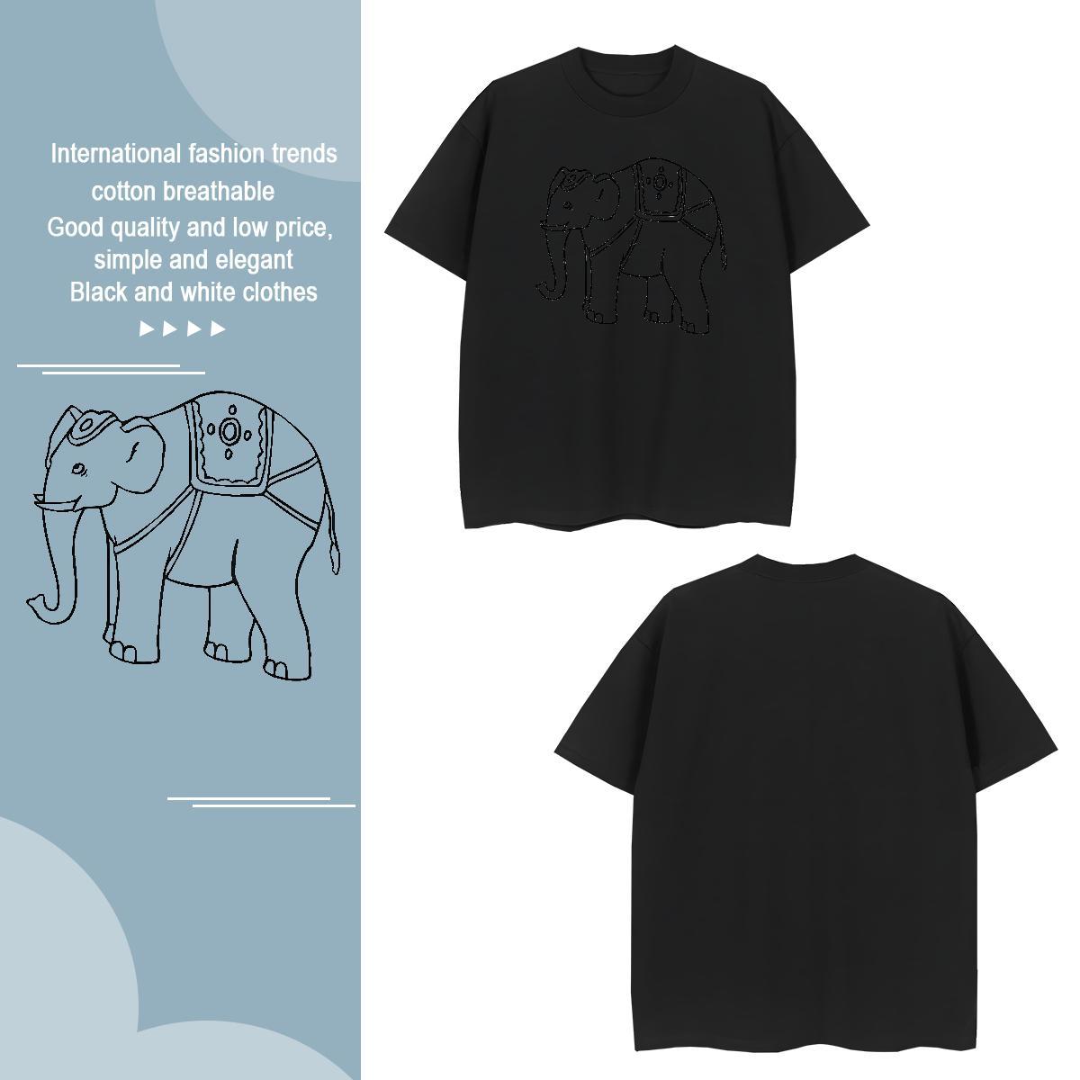 Free Shipping Men Tops Tees 100% Cotton 230g elephant T Shirt For Man Hip Hop Breathable Crew Neck Oversized DIY Tee Shirt