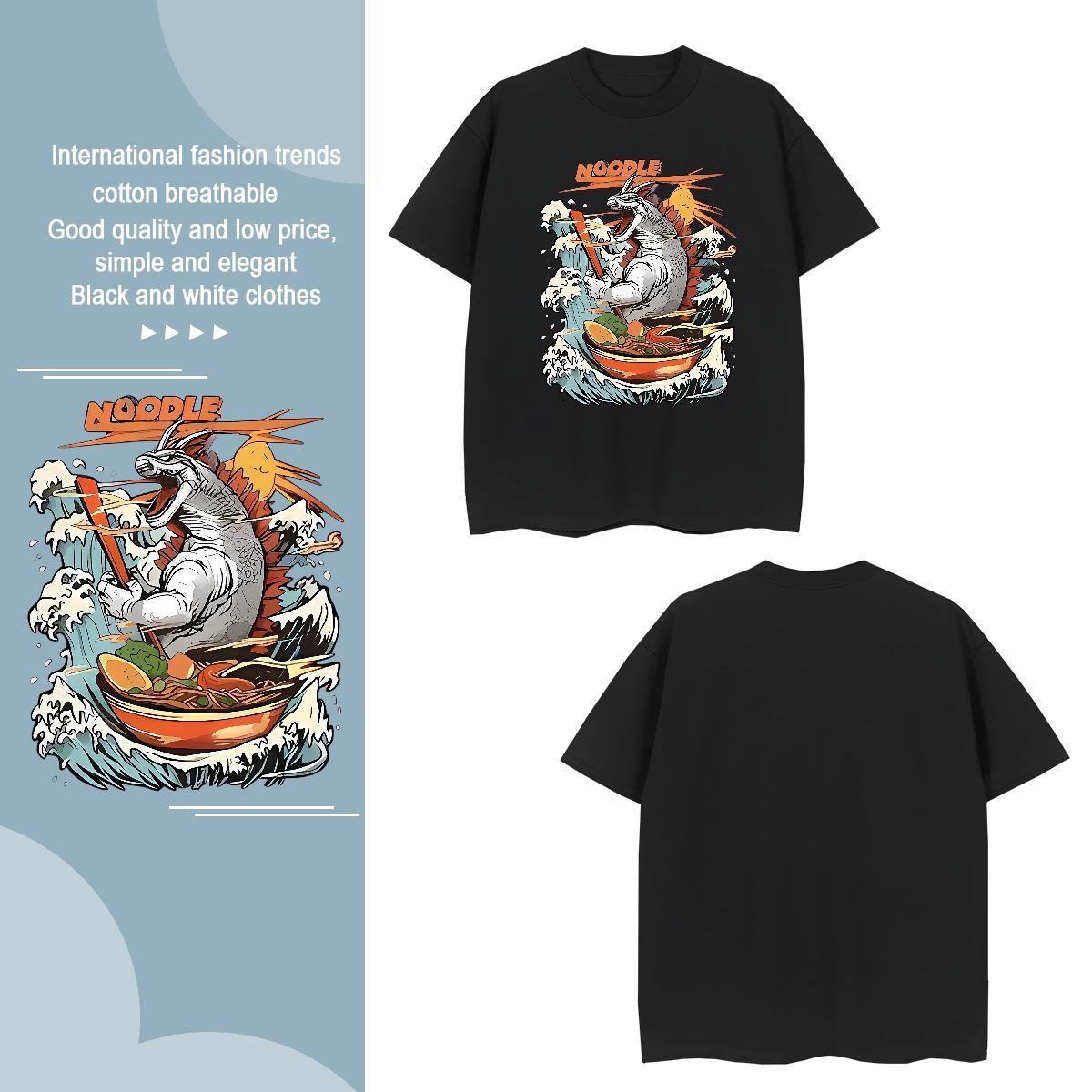 Comfortable Men Clothes T-Shirt 100% Cotton 230g dinosaur T-Shirts for Men Home Outdoor Pure Cotton Anime Print Classic Casual Tops Tees