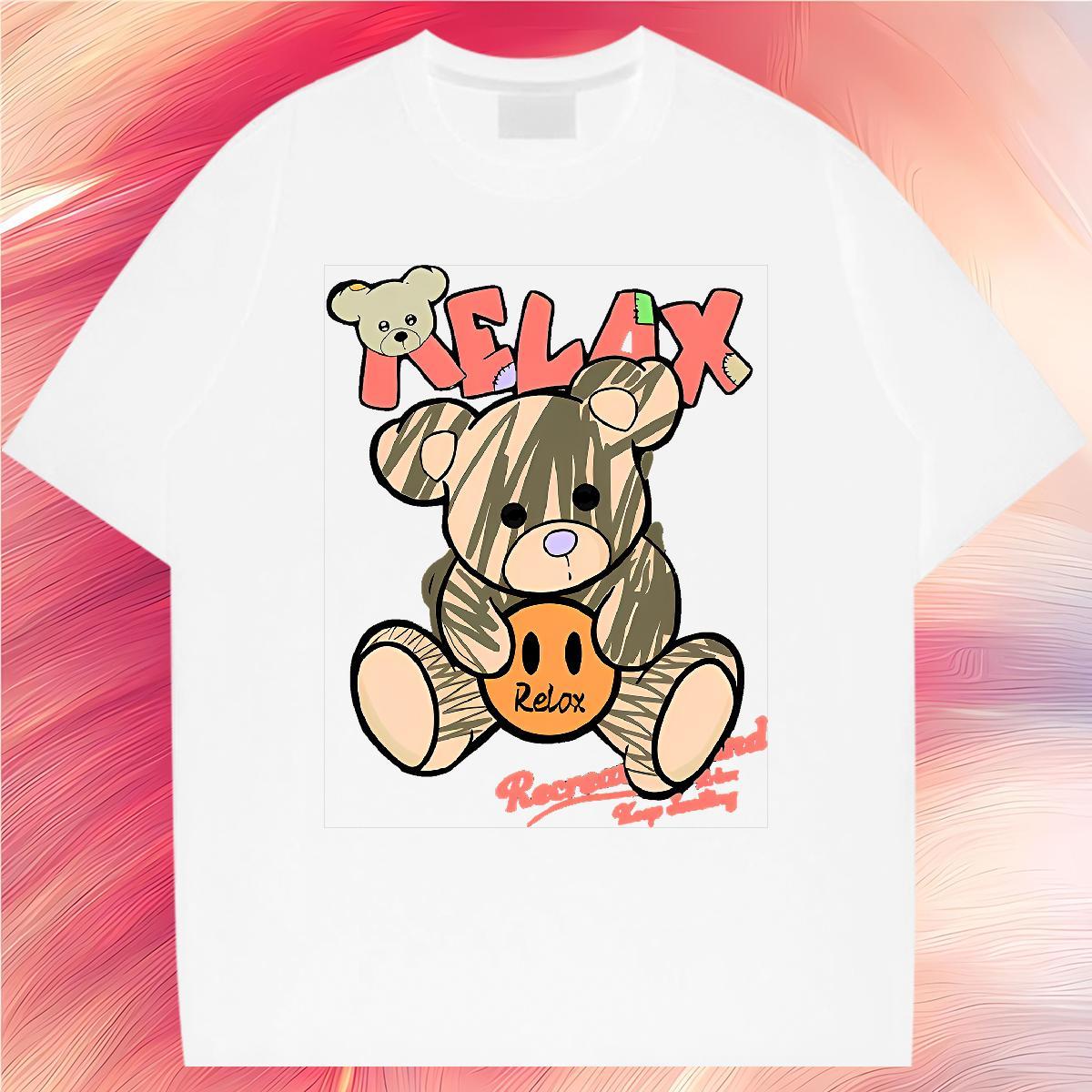 Classic T Shirt For Man 230g Cotton bear Home Outdoor Top Tees Short Sleeve O-Neck Cool Men Tees DIY Printed