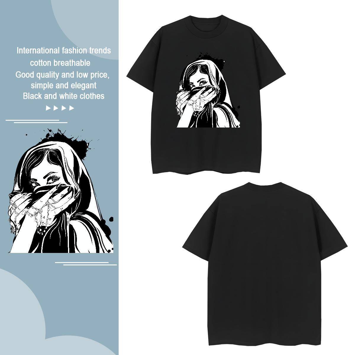 Men T Shirts 230g Cotton masked High Street Hip Hop O-Neck Short Sleeve Cartoon Print Men Clothes T-Shirt 2024 Loose Fit Tshirts