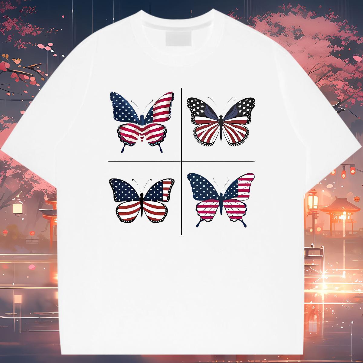 T-Shirts 230g 100% Cotton Butterfly Casual Beach Round Neck Short Sleeve Skull Men Clothes T-Shirt Fashion Comfortable Polos