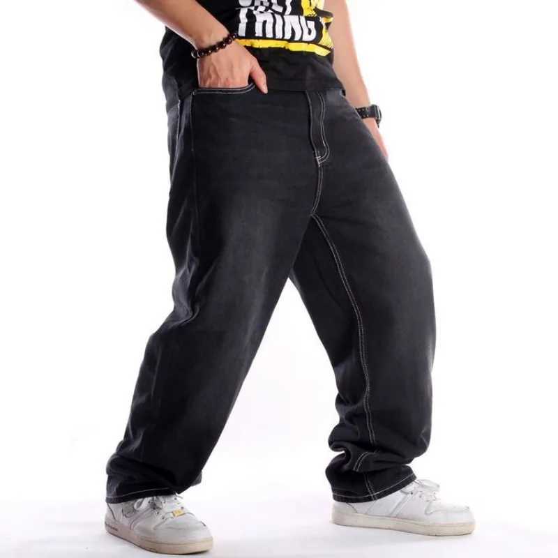 Mens Street Trends Black Washed Jeans Hip Hop Trousers Baggy Jeans For Male Hiphop Skateboard Denim Pants Loose Plus Size 44 46M240803