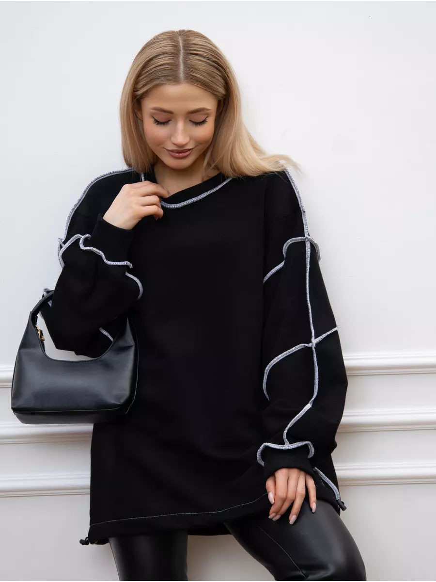 Wind women's clothing 2024 autumn new item reverse stitching contrasting color hoodie for women in Russia