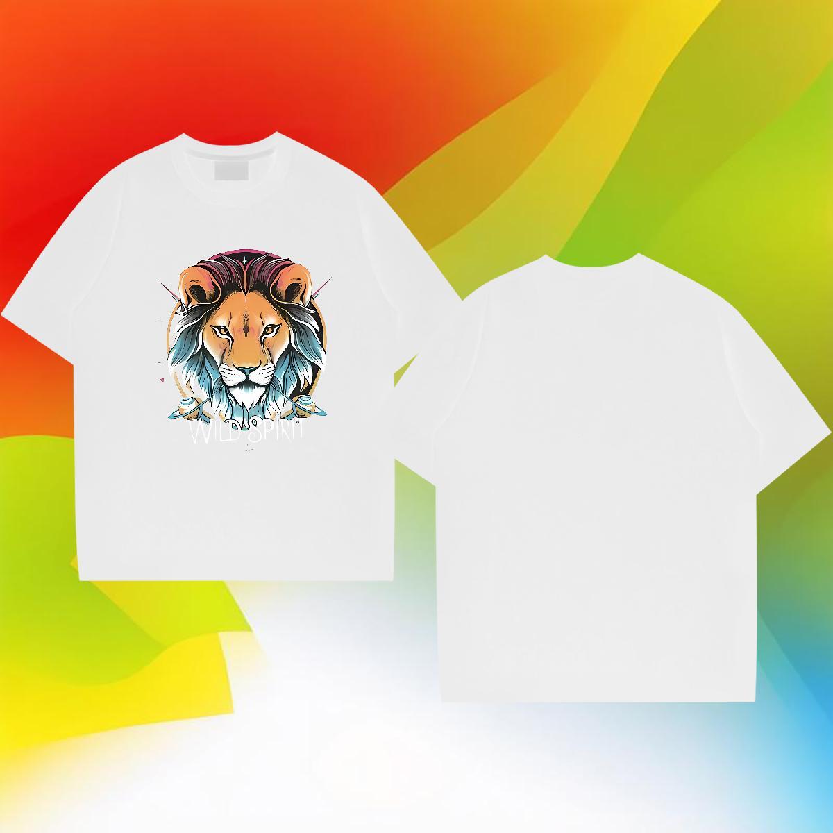 Stylist Men T Shirts 230g 100% Cotton lion Casual Beach Polos Short Sleeve O-Neck Brand Men Tees Custom Big Size