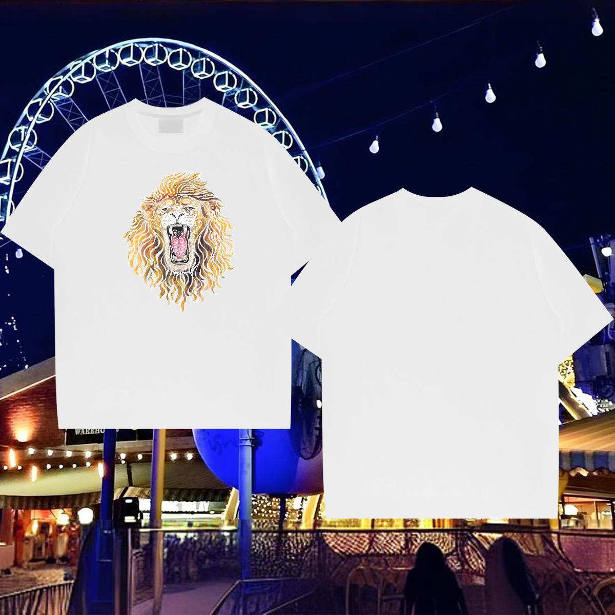 Brand Man T Shirts 230g Cotton lion Summer Casual Wear Round Neck Short Sleeve Cool Tshirts DIY Anime
