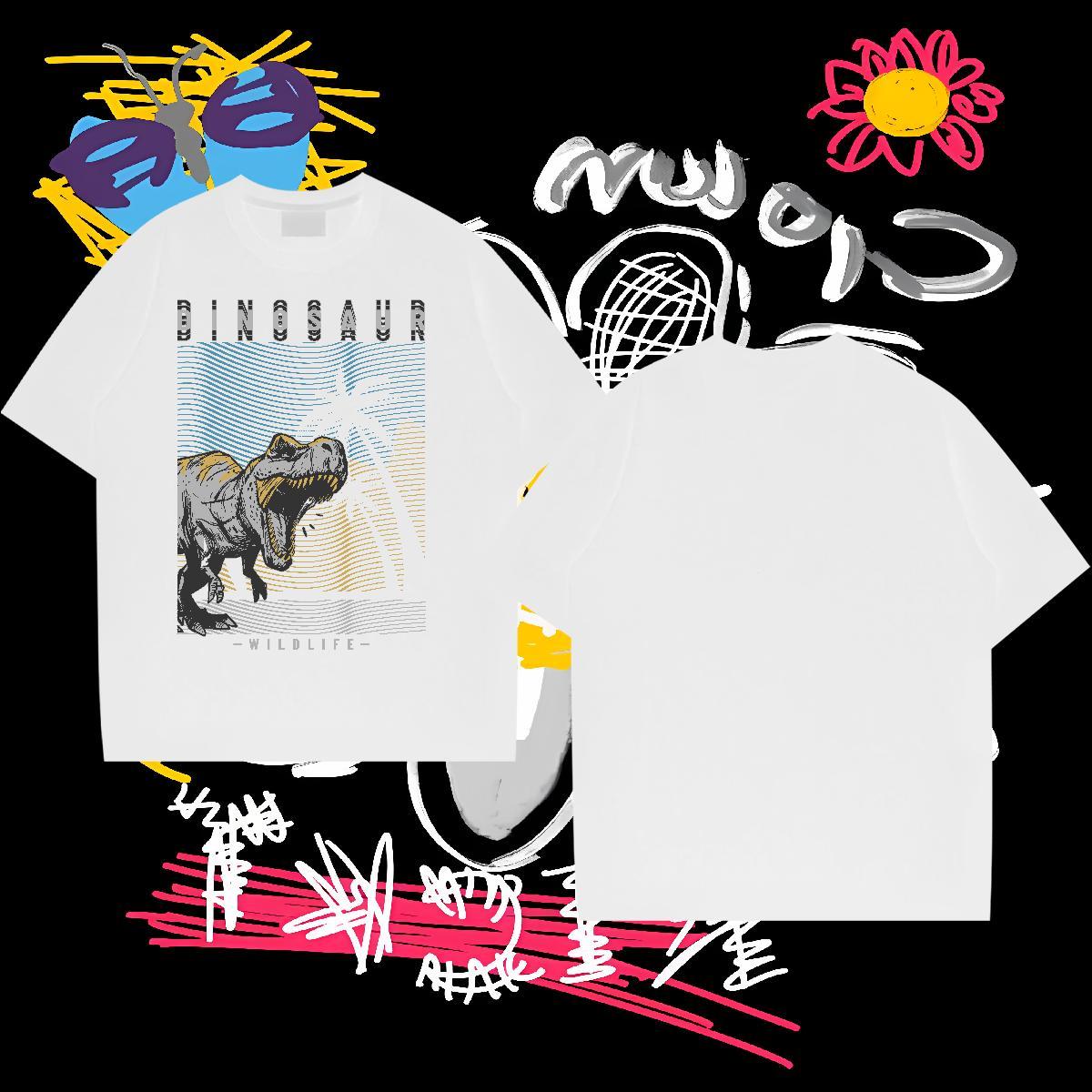 Designer T-Shirts for Men 230g Pure Cotton dinosaur High Street Hip Hop Polos Breathable Popular Mens Tshirts Customized Print